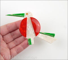 Lea Stein Great Beak Bird Brooch Pin Red White Green Model