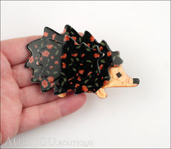 Lea Stein Hedgehog Porcupine Brooch Pin Black Floral Print Model