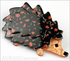Lea Stein Hedgehog Porcupine Brooch Pin Black Floral Print Side