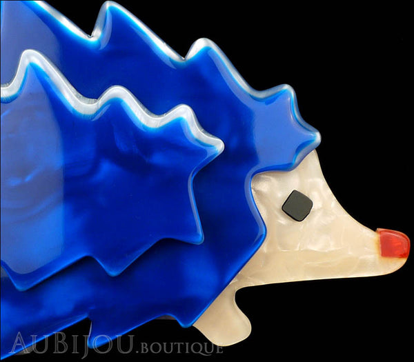Lea Stein Hedgehog Porcupine Brooch Pin Blue Pearly Cream Gallery
