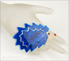 Lea Stein Hedgehog Porcupine Brooch Pin Blue Pearly Cream Mannequin
