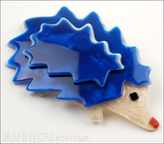Lea Stein Hedgehog Porcupine Brooch Pin Blue Pearly Cream Side