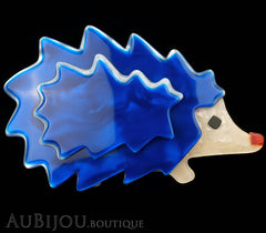 Lea Stein Hedgehog Porcupine Brooch Pin Blue Pearly Cream