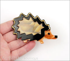 Lea Stein Hedgehog Porcupine Brooch Pin Caramel Black Peach Model