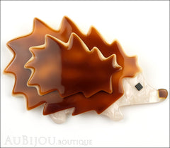Lea Stein Hedgehog Porcupine Brooch Pin Caramel Pearly Cream Front