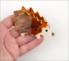 Lea Stein Hedgehog Porcupine Brooch Pin Caramel Pearly Cream Model