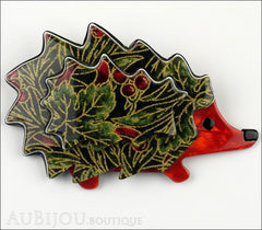 Lea Stein Hedgehog Porcupine Brooch Pin Floral Green Red Front