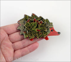 Lea Stein Hedgehog Porcupine Brooch Pin Floral Green Red Model
