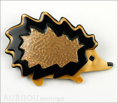 Lea Stein Hedgehog Porcupine Brooch Pin Gold Black Beige Front