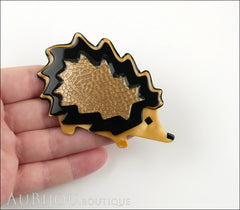 Lea Stein Hedgehog Porcupine Brooch Pin Gold Black Beige Model