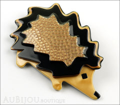 Lea Stein Hedgehog Porcupine Brooch Pin Gold Black Beige Side