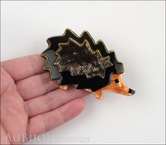 Lea Stein Hedgehog Porcupine Brooch Pin Grey Black Peach Model