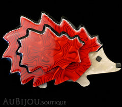 Lea Stein Hedgehog Porcupine Brooch Pin Red Pearly Cream Black