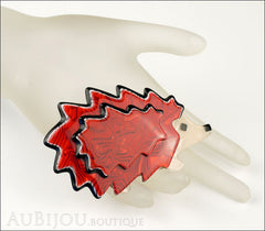 Lea Stein Hedgehog Porcupine Brooch Pin Red Pearly Cream Mannequin