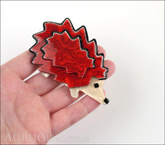 Lea Stein Hedgehog Porcupine Brooch Pin Red Pearly Cream Model