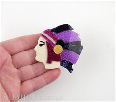 Lea Stein Indian Chief Head Brooch Pin Blue Lilac Purple Gold Model