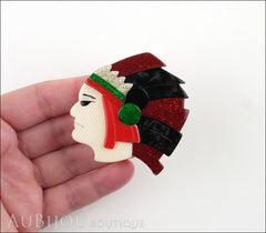Lea Stein Indian Chief Head Brooch Pin Red Black Green Gold Model