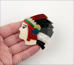 Lea Stein Indian Chief Head Brooch Pin Red Black Grey White Model