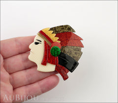 Lea Stein Indian Chief Head Brooch Pin Red Gold Black Green Model