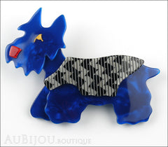 Lea Stein Kimdoo Dog Scottish Terrier Brooch Pin Blue Grey ZigZag Front