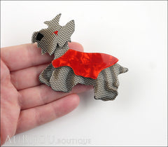 Lea Stein Kimdoo Dog Scottish Terrier Brooch Pin Grey Mesh Red Model