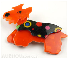 Lea Stein Kimdoo Dog Scottish Terrier Brooch Pin Orange Multi Side