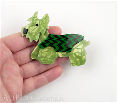 Lea Stein Kimdoo Dog Scottish Terrier Brooch Pin Pearly Green Black Chevron Model