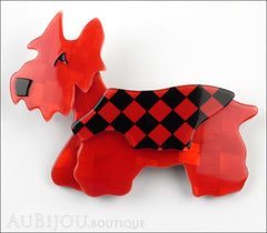 Lea Stein Kimdoo Dog Scottish Terrier Brooch Pin Red Black Checkers Front