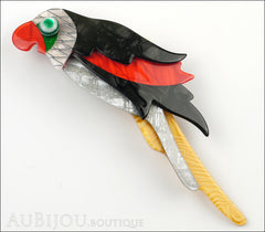 Lea Stein Kokokah The Parrot Brooch Pin Black Red Silver Yellow Front