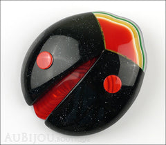 Lea Stein Lady Bug Brooch Pin Black Red Multicolor Front
