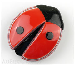 Lea Stein Lady Bug Brooch Pin Red Black Light Trim Front