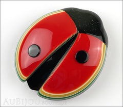 Lea Stein Lady Bug Brooch Pin Red Black Multicolor Trim Front
