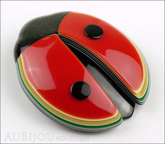 Lea Stein Lady Bug Brooch Pin Red Black Multicolor Trim Side