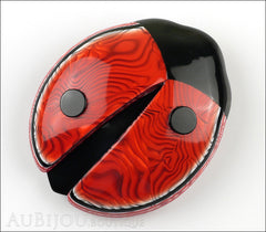 Lea Stein Lady Bug Brooch Pin Red Swirls Black Trim Front