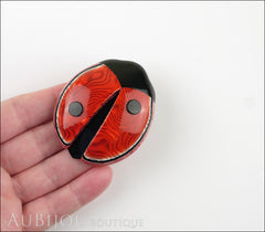 Lea Stein Lady Bug Brooch Pin Red Swirls Black Trim Model