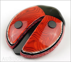 Lea Stein Lady Bug Brooch Pin Red Swirls Black Trim Side