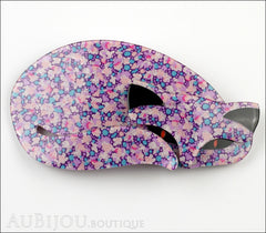 Lea Stein Mistigri The Cat Brooch Pin Floral Purple Black Front