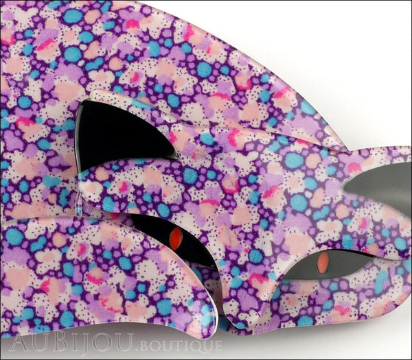 Lea Stein Mistigri The Cat Brooch Pin Floral Purple Black Gallery