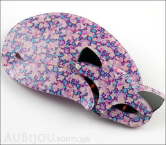 Lea Stein Mistigri The Cat Brooch Pin Floral Purple Black Side