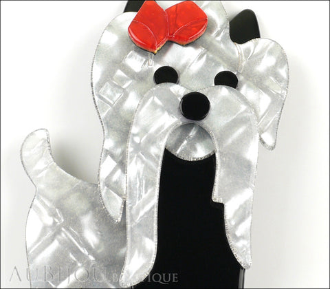 Lea Stein Moustache Dog Brooch Pin Pearly Grey Black Red Gallery
