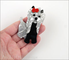 Lea Stein Moustache Dog Brooch Pin Pearly Grey Black Red Model