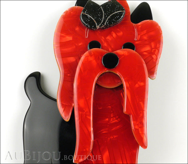 Lea Stein Moustache Dog Brooch Pin Pearly Red Black Gallery