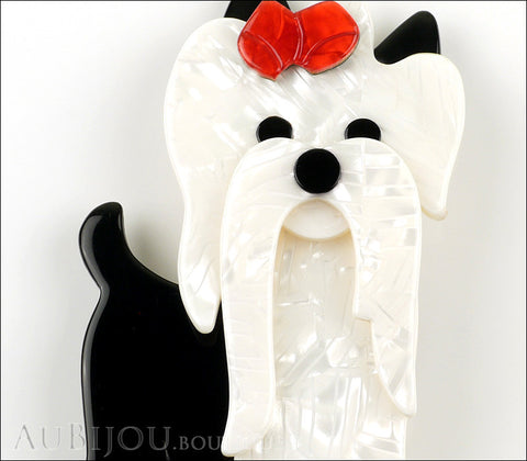 Lea Stein Moustache Dog Brooch Pin Pearly White Black Red Gallery