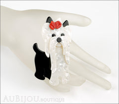 Lea Stein Moustache Dog Brooch Pin Pearly White Black Red Mannequin