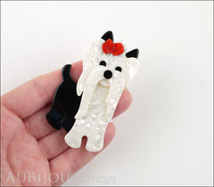 Lea Stein Moustache Dog Brooch Pin Pearly White Black Red Model