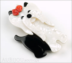 Lea Stein Moustache Dog Brooch Pin Pearly White Black Red Side
