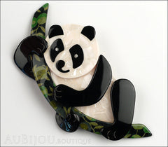 Lea Stein Panda Bear Brooch Pin Cream Black Floral 1 Front