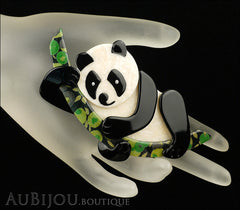 Lea Stein Panda Bear Brooch Pin Cream Black Floral 1 Mannequin