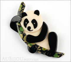 Lea Stein Panda Bear Brooch Pin Cream Black Floral Green Front