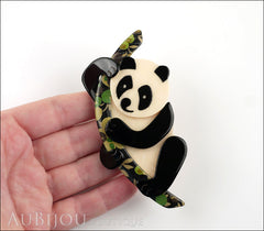 Lea Stein Panda Bear Brooch Pin Cream Black Floral Green Model